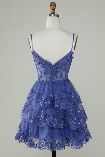 Lavender Straps A-Line Applique Tulle Homecoming Dress