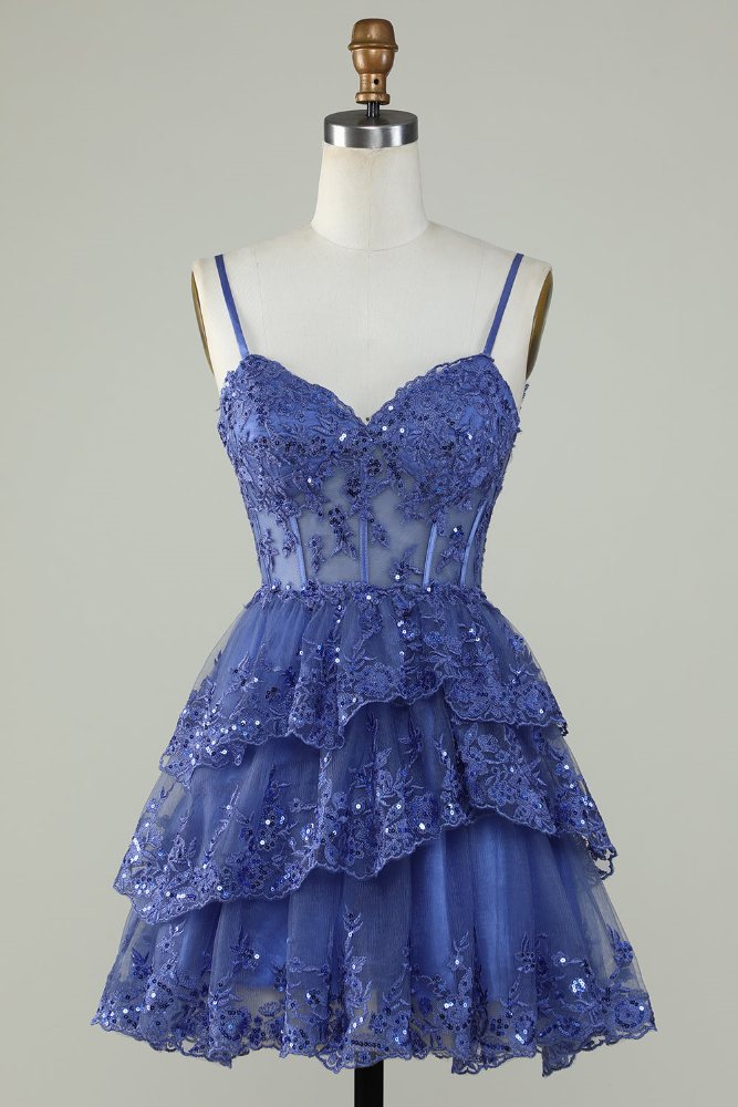 Lavender Straps A-Line Applique Tulle Homecoming Dress