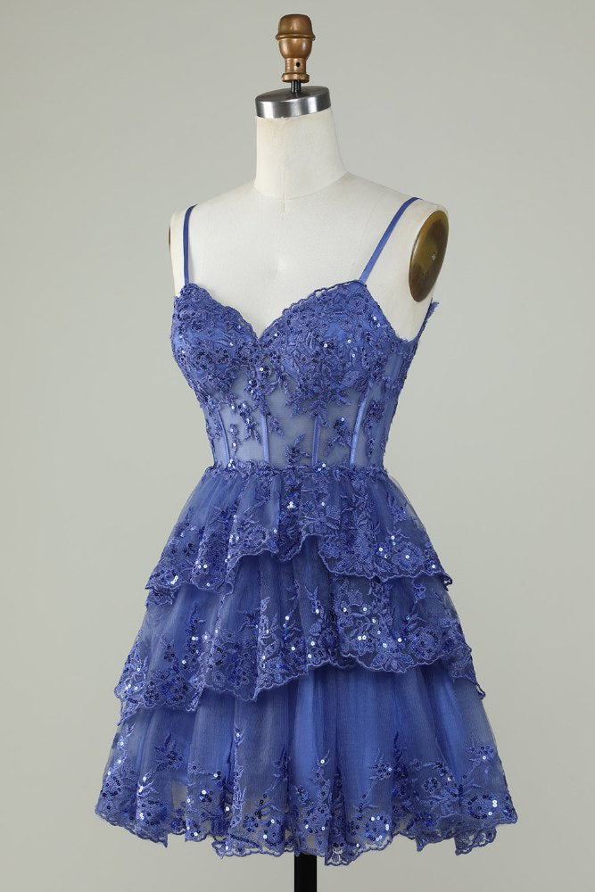Lavender Straps A-Line Applique Tulle Homecoming Dress