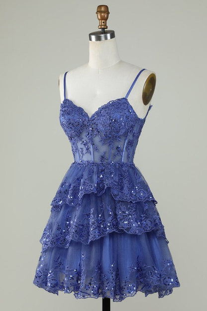 Lavender Straps A-Line Applique Tulle Homecoming Dress