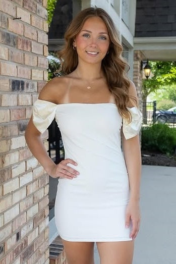 Bodycon Satin Bow Off-Shoulder Mini Homecoming Dress