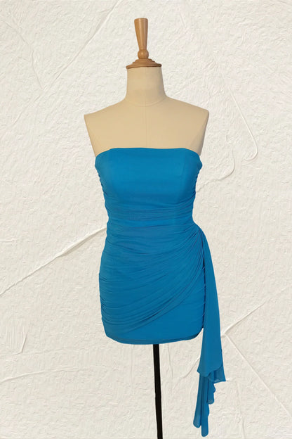Bodycon Satin Strapless Pleatde Casual Homecoming Dress