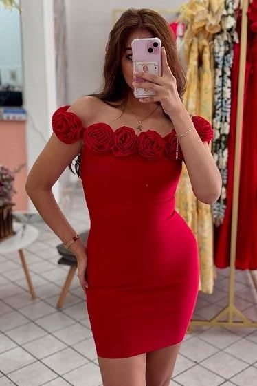 Bodycon Satin nOff-Shoulder With 3D Florals Homecoming Dress