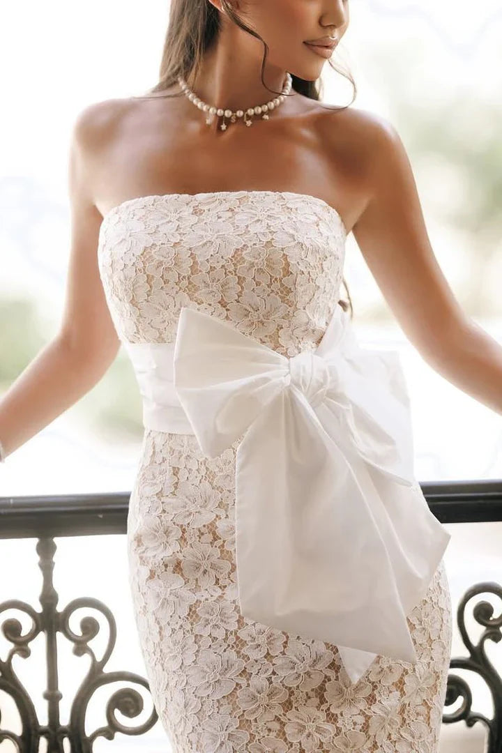 Bodycon Strapless Empire Lace Party Prom Dress With Bow