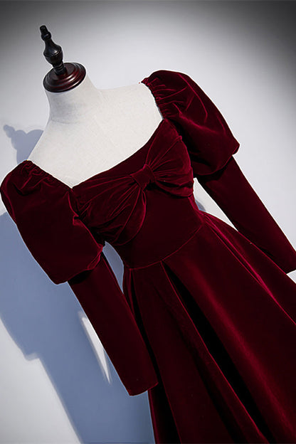 Elegant Square Long Sleeves Empire A-Line Velvet Party Prom Dress