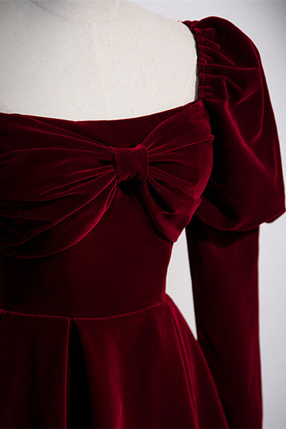 Elegant Square Long Sleeves Empire A-Line Velvet Party Prom Dress
