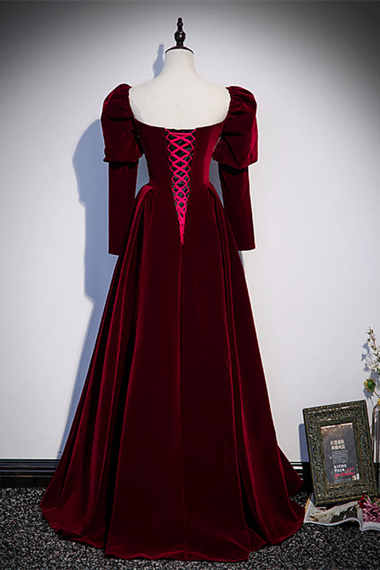 Elegant Square Long Sleeves Empire A-Line Velvet Party Prom Dress
