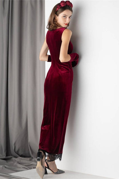 Burgundy Velvet Dress with Slit
