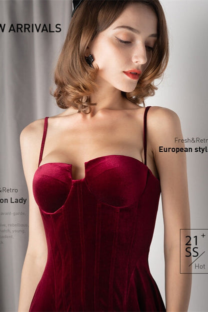 Burgundy Velvet Knee Length Dress