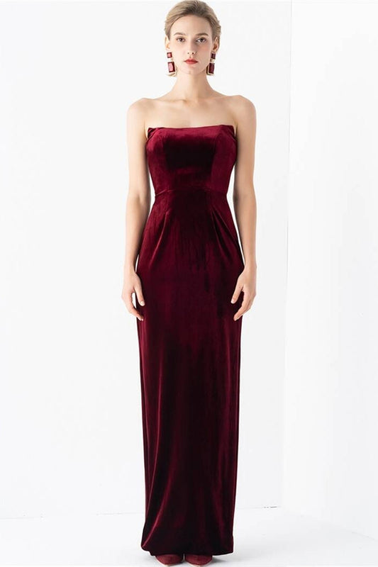 Burgundy Velvet Long Dress