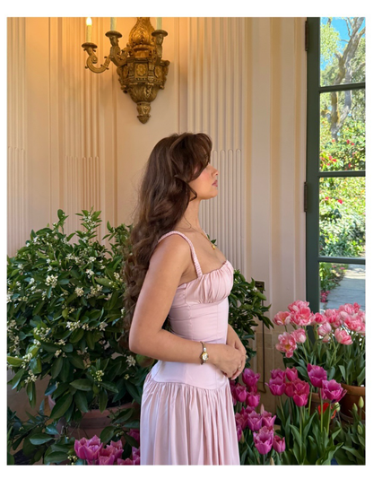 Pink Simple A Line Spaghetti Strap Satin Long Prom Dress 18th Birthday Dress SH4513