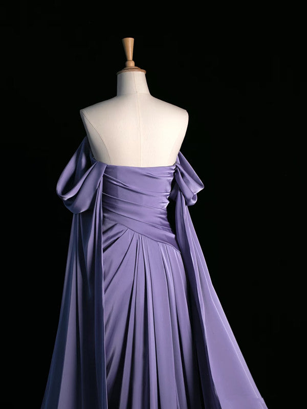 Vintage A Line Off The Shoulder Satin Prom Dresses Long Evening Gown Formal Party Dress SD2199