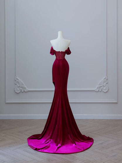 Sexy Mermaid Off The Shoulder Burgundy Long Prom Dresses Evening Gowns S3863
