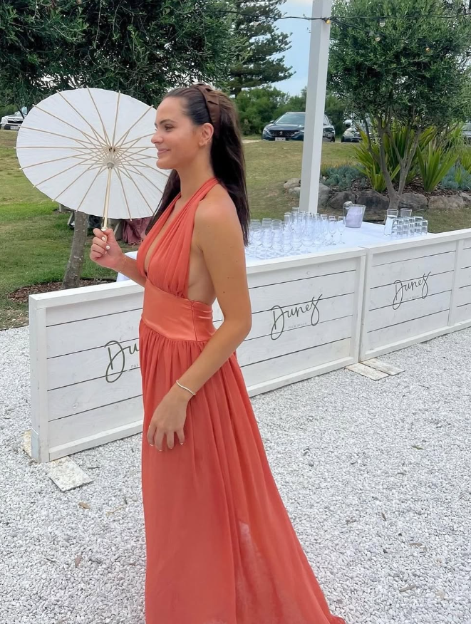 Sexy A Line V Neck Orange Chiffon Open Back Prom Dress Evening Dress SH2314