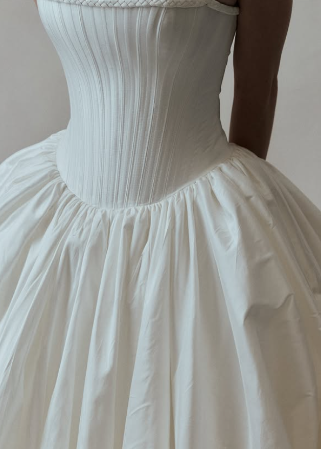 Simple Ball Gown Spaghetti Strap White Satin Prom Dress Wedding Dress SH4664