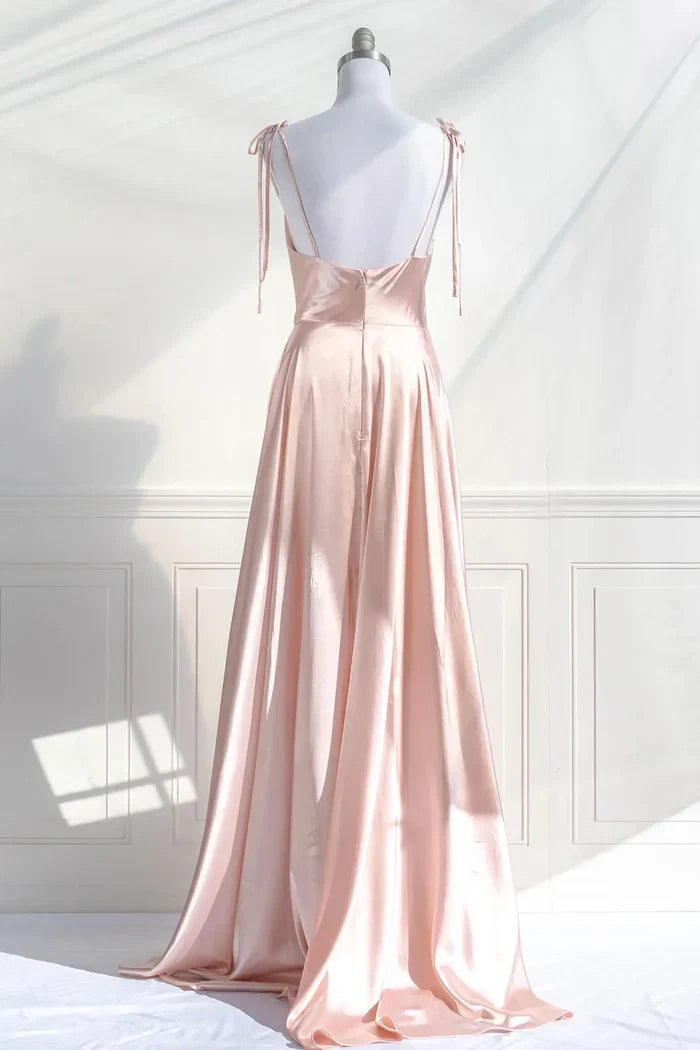 Candy Pink Spaghetti Sraps Long Bridesmaid Dress