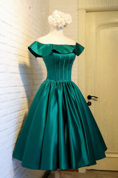 Casual Ruffle Off-Shoulder Satin A-Line Homecoming Dress