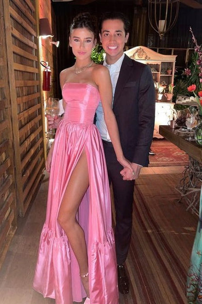 Casual Satin A-Line Strapless Empire Party Prom Dress