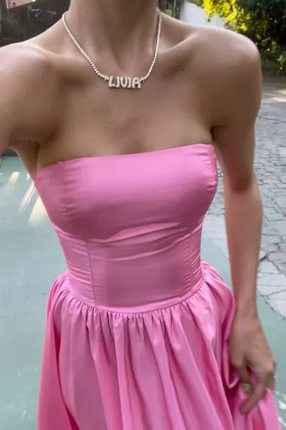 Casual Satin A-Line Strapless Empire Party Prom Dress