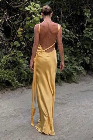 Casual Satin One Shoulder Open Back Party Prom Dress