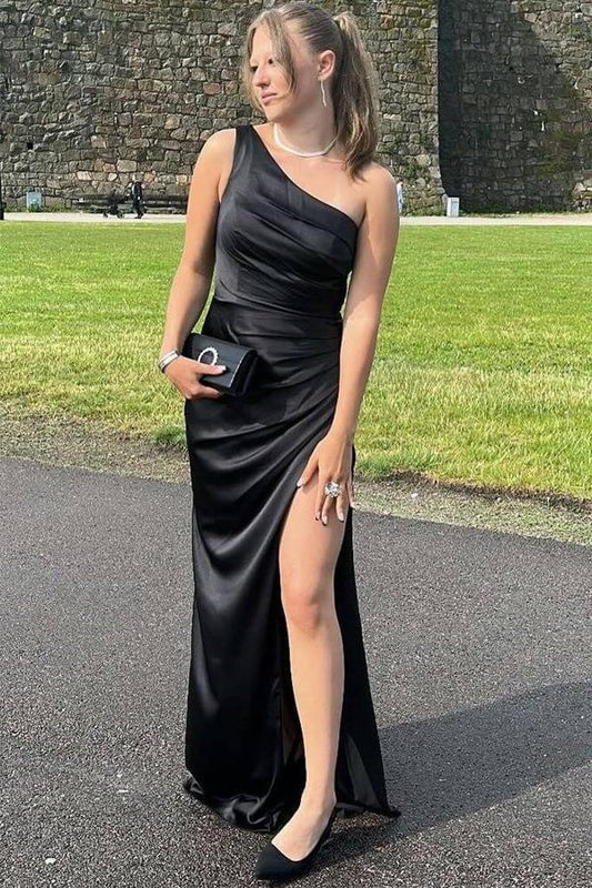 Casual Satin One Shoulder Pleated Empire Party Prom Dress
