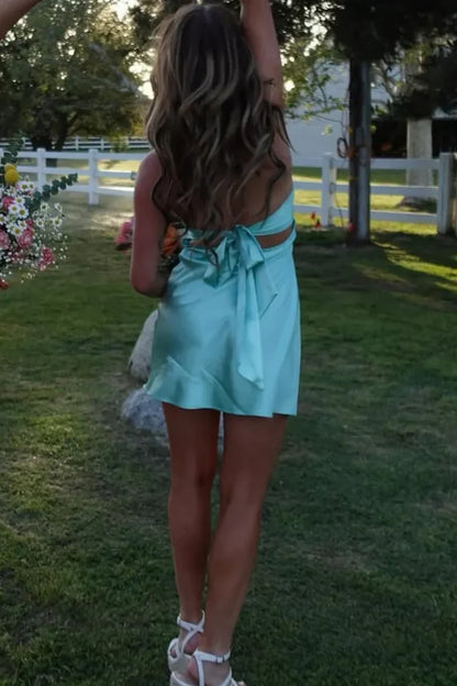 Casual Satin Sweetheart Lace Up Mini Homecoming Dress