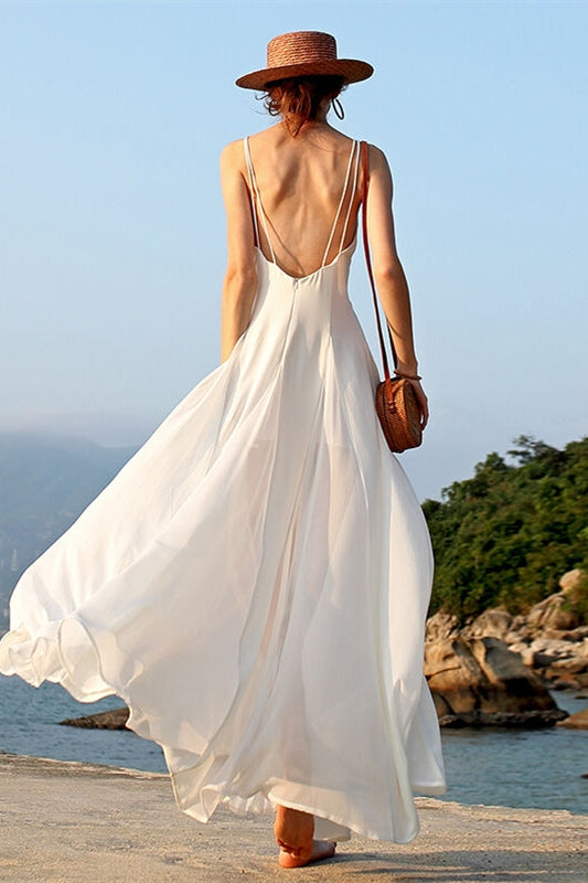 Casual White Chiffon Long Maxi Dress