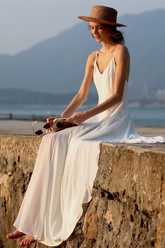 Casual White Chiffon Long Maxi Dress