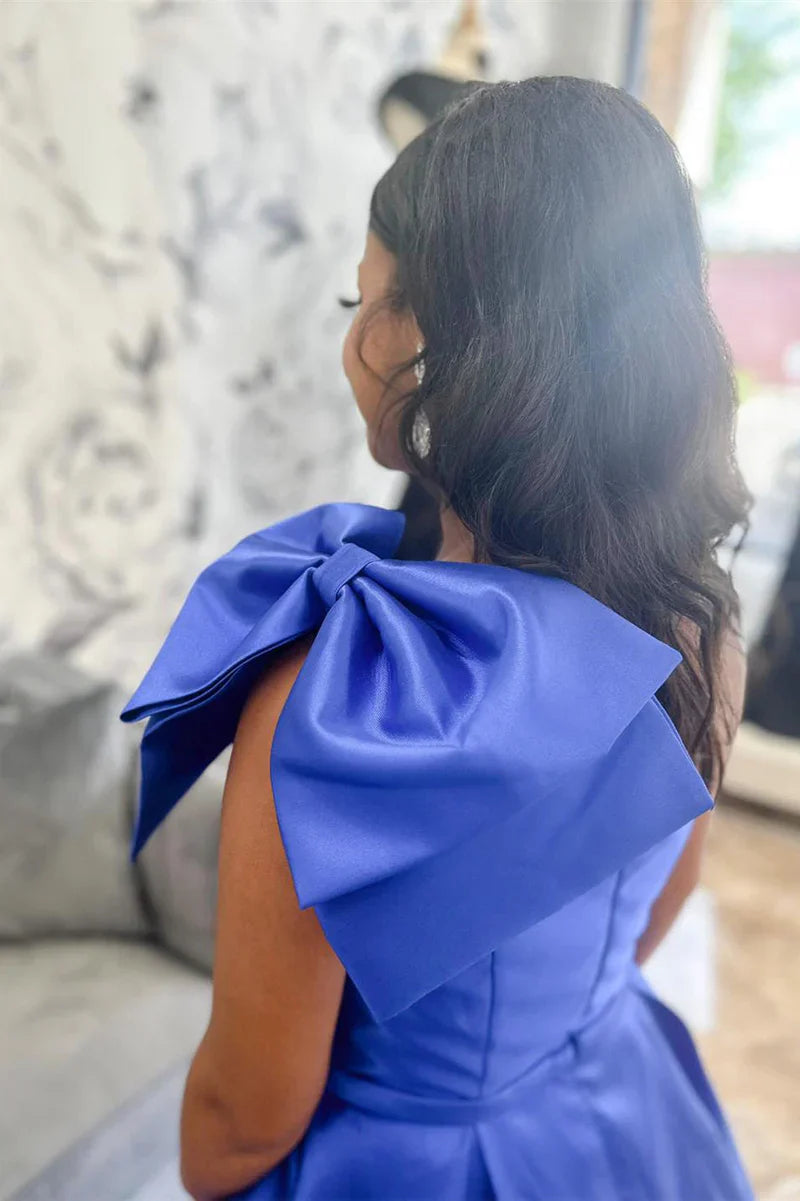 Casual Satin A-Line One Shoulder Empire With Pockets Prom Dress