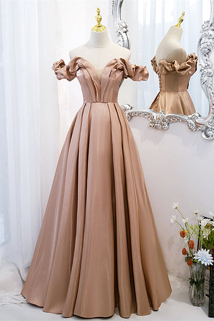 Off-Shoulder Sleeveless Satin A-Line Party Prom Dress
