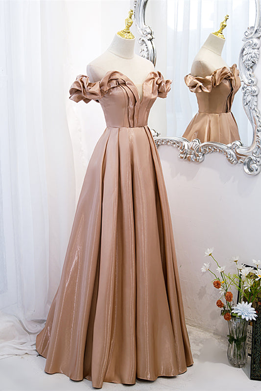 Off-Shoulder Sleeveless Satin A-Line Party Prom Dress