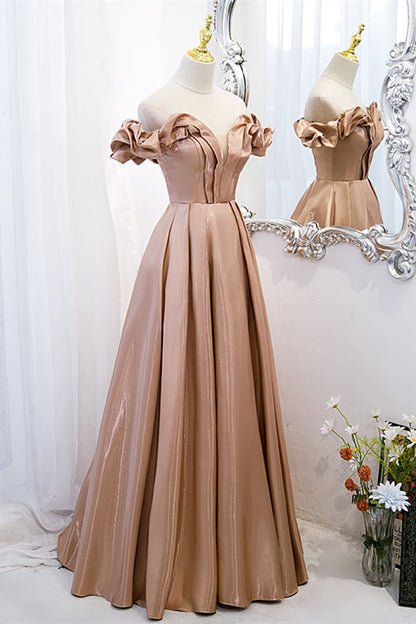 Off-Shoulder Sleeveless Satin A-Line Party Prom Dress