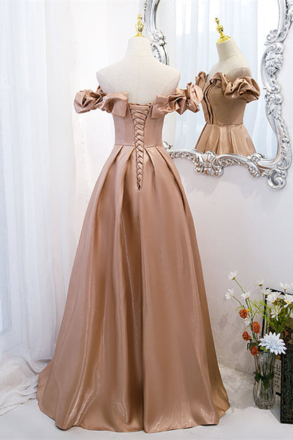 Off-Shoulder Sleeveless Satin A-Line Party Prom Dress