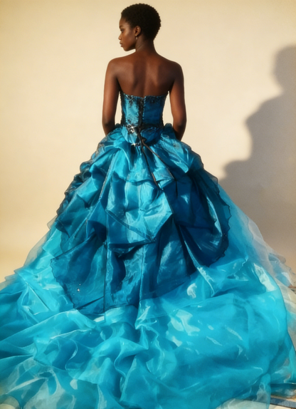 Charming Prom Dress Strapless Pleated Ruffle Ball Gown Evening Dress Birthday Outfits    D3767