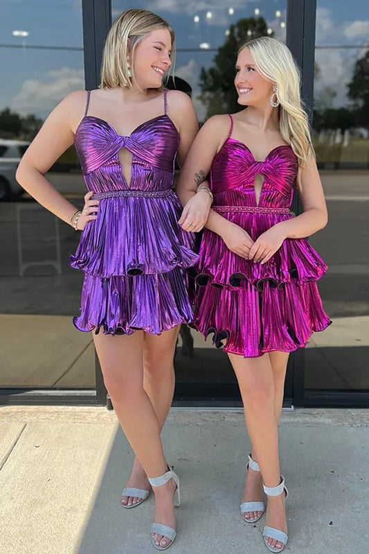 Chic A-Line Beaded Empire Pleated Tiered Homecoming Dress