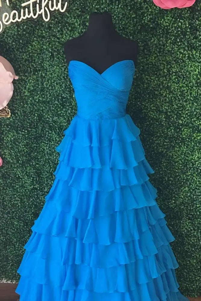 Chic A-Line Strapless Empire Long Tiered Party Prom Dress