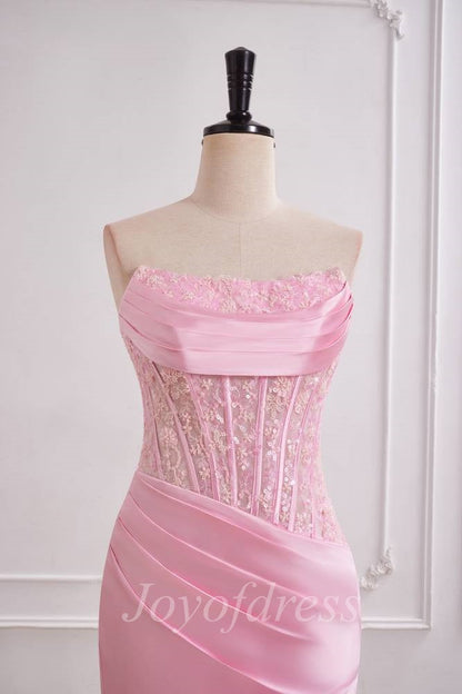 Chic Bateau Strapless Mermaid Two Tone Prom Dress With Leg Slit