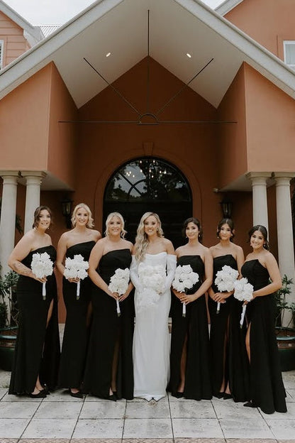 Chic Black Strapless Empire Floor-Length Bridesmaid Dress