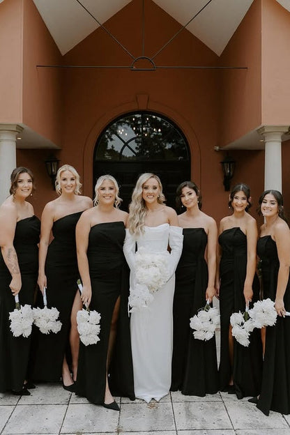 Chic Black Strapless Empire Floor-Length Bridesmaid Dress