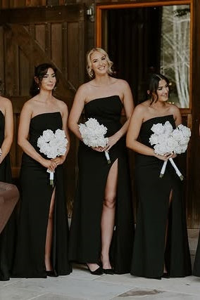 Chic Black Strapless Empire Floor-Length Bridesmaid Dress