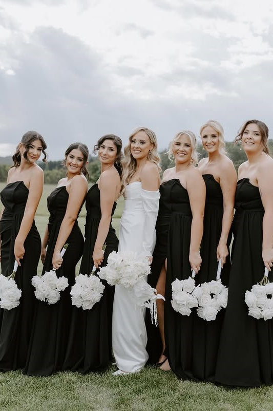 Chic Black Strapless Empire Floor-Length Bridesmaid Dress