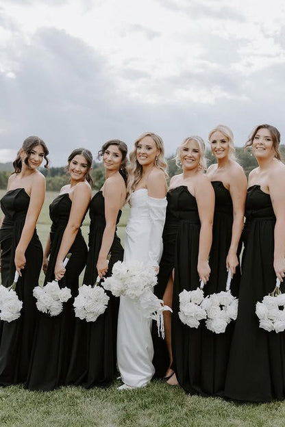 Chic Black Strapless Empire Floor-Length Bridesmaid Dress