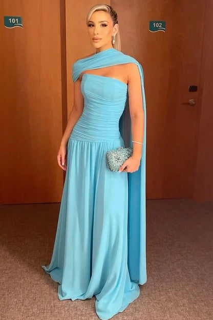 Chic Chiffon A-Line Strapless Party Prom Dress With Train