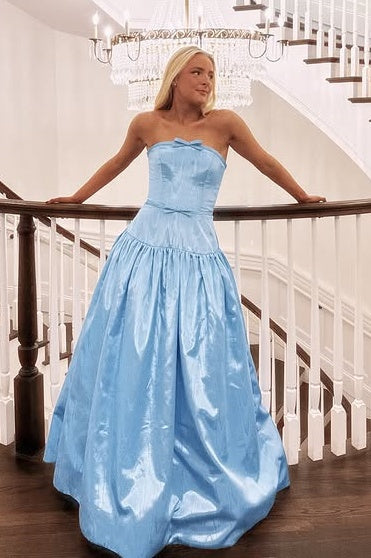 Chic Satin A-Line Strapless Long Party Prom Dress