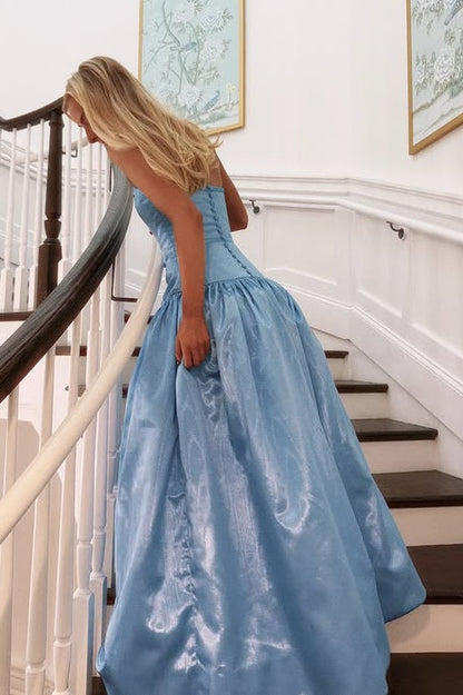 Chic Satin A-Line Strapless Long Party Prom Dress