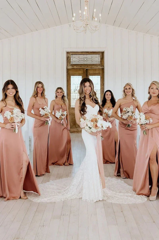 Chic Satin Sleeveless Long Bridesmaid Dress With Slit