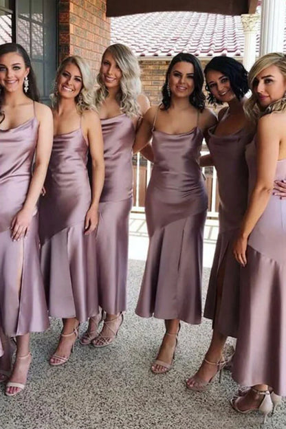 Chic Spaghetti Straps Bateau Bridesmaid Dress