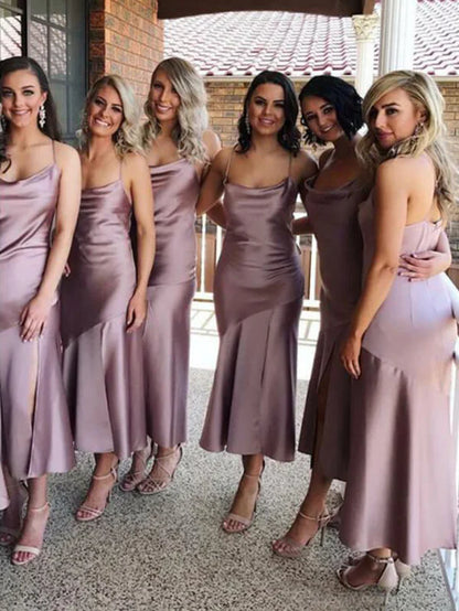 Chic Spaghetti Straps Bateau Bridesmaid Dress