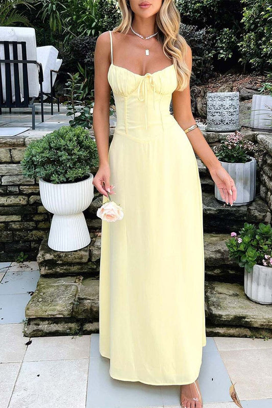 Chic Spaghetti Straps Satin A-Line Long Party Evening Dress