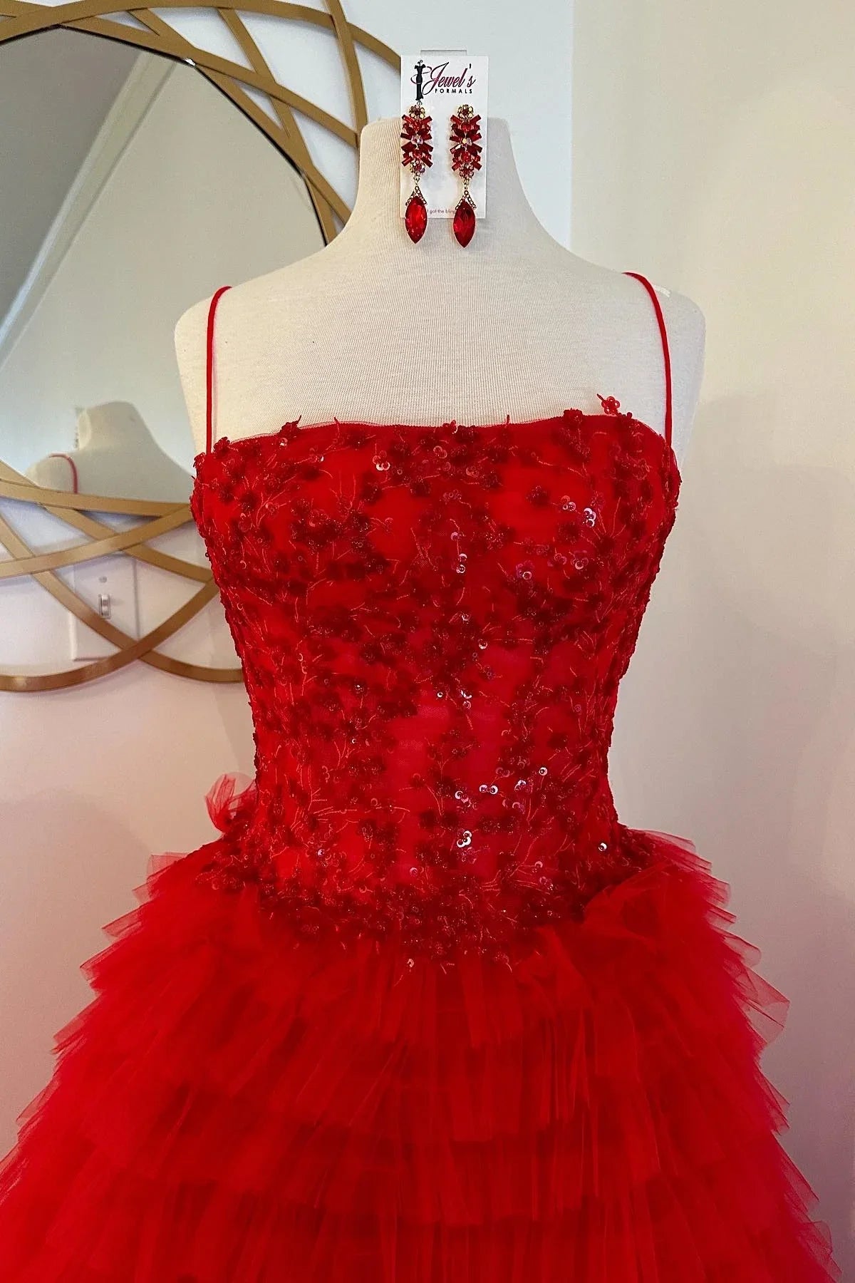 Chic Spaghetti Straps Tiered Tulle Empire A-Line Prom Dress